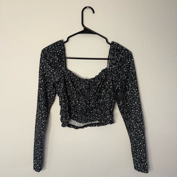 Topshop Black Floral Long Sleeve Blouse - Picture 2 of 5